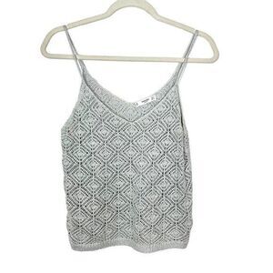 MNG Mango Women Silver Crochet Open knit Tank Top Cropped Blouse Medium Festival